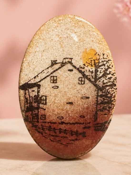 Jewelry - Vinatge Hand-Painted Scenic Oval brooch- Sunset Tones